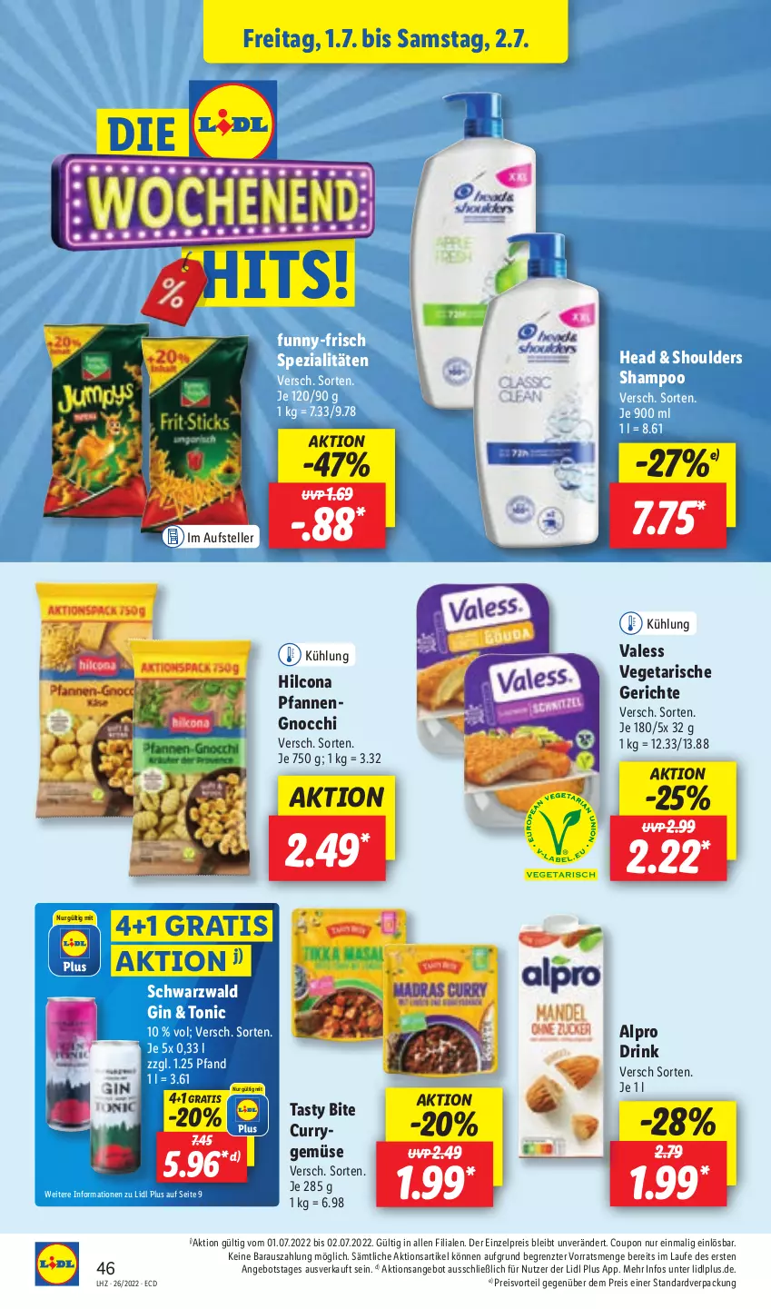 Aktueller Prospekt Lidl - Aktionsprospekt - von 27.06 bis 02.07.2022 - strona 46 - produkty: alpro, angebot, coupon, curry, drink, eis, elle, gin, gnocchi, hilcona, pfanne, pfannen, preisvorteil, reis, shampoo, Spezi, teller, Ti, tonic, Vegeta, ZTE