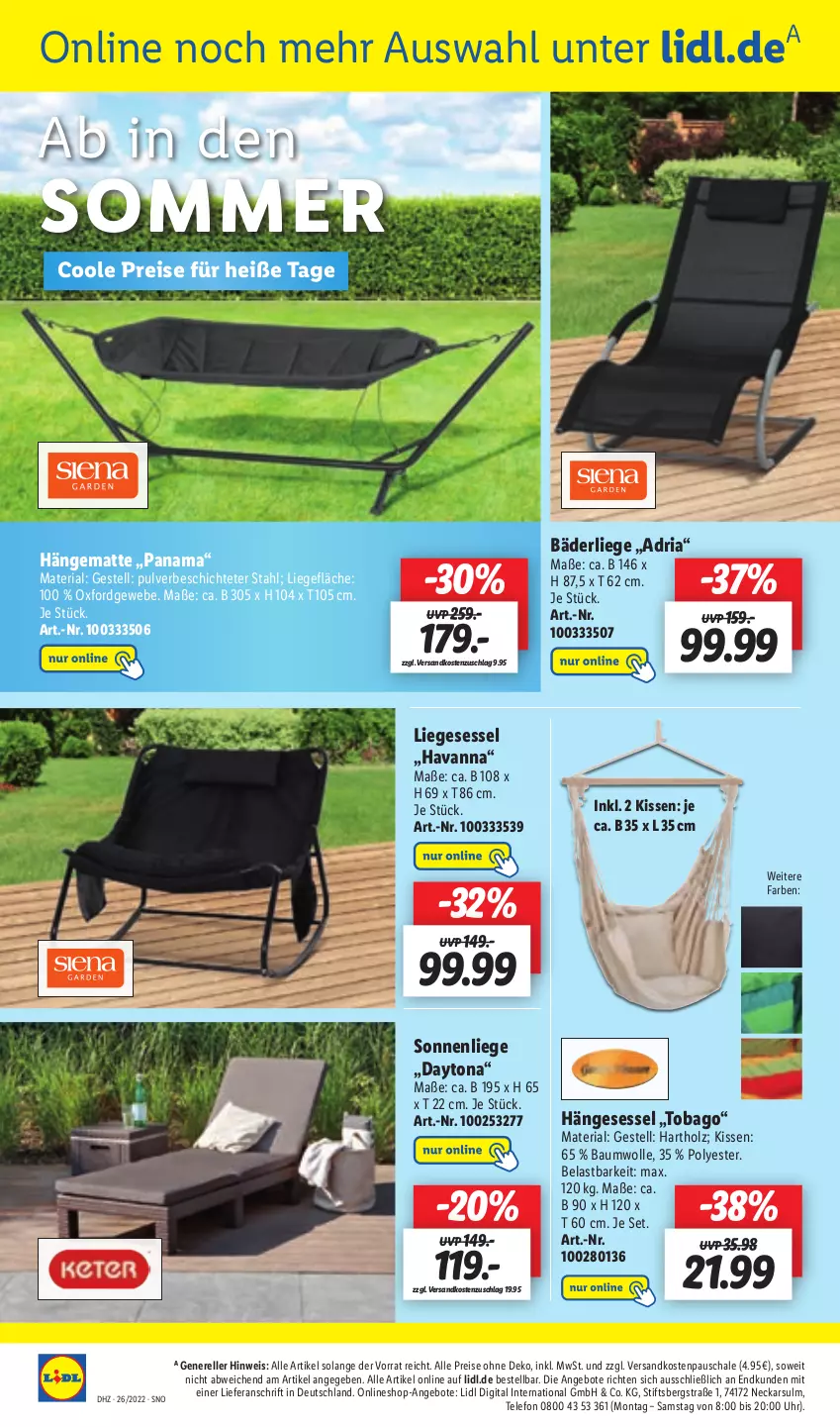 Aktueller Prospekt Lidl - Aktionsprospekt - von 27.06 bis 02.07.2022 - strona 49 - produkty: angebot, angebote, Bau, baumwolle, eis, elle, hängematte, hängesessel, Holz, kissen, Liege, ndk, reis, rel, Ria, Schal, Schale, sessel, sonnenliege, telefon, Ti, uhr, wolle