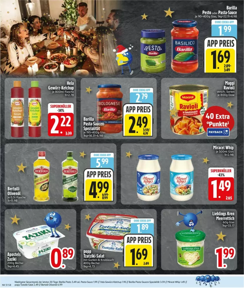 Aktueller Prospekt Edeka - Prospekte - von 15.12 bis 20.12.2025 - strona 10 - produkty: barilla, basilico, Becher, bertolli, eis, flasche, gewürz, gurke, gurken, Hela, ketchup, knoblauch, maggi, miracel, olive, oliven, olivenöl, pasta, pasta-sauce, pesto, Popp, reis, salat, sauce, saucen, Spezi, tzatziki, ZTE
