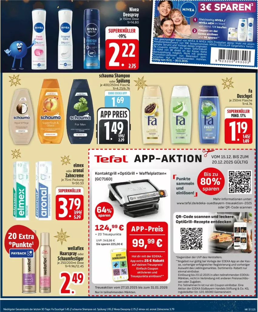 Aktueller Prospekt Edeka - Prospekte - von 15.12 bis 20.12.2025 - strona 27 - produkty: angebot, coupon, creme, decke, deka, deo, deospray, duschgel, eis, elle, elmex, flasche, grill, haarspray, kontaktgrill, latte, LG, nivea, reis, rezept, rezepte, schauma, schauma shampoo, schaumfestiger, shampoo, shampoo oder spülung, spülung, tefal, teller, Ti, Wella, wellaflex, zahncreme