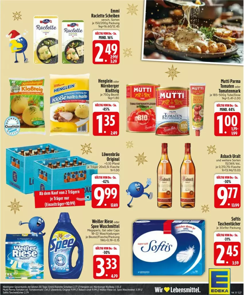 Aktueller Prospekt Edeka - Prospekte - von 15.12 bis 20.12.2025 - strona 29 - produkty: asbach uralt, Berger, beutel, Cap, eis, emmi, flasche, fleisch, gin, henglein, megaperls, Mutti, nürnberger, spee, Tasche, taschen, taschentücher, Ti, tomate, tomaten, tomatenmark, tücher, waschmittel