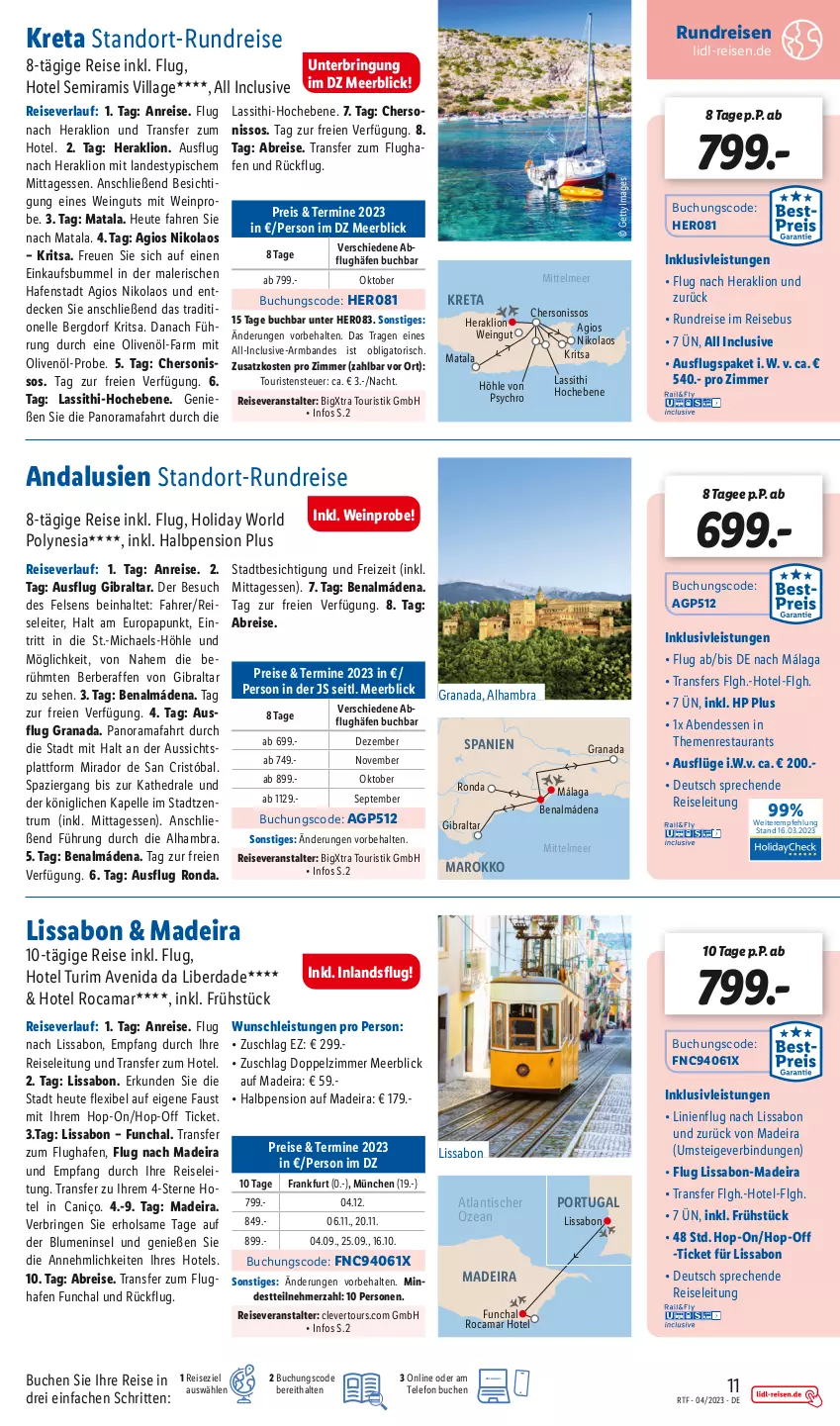 Aktueller Prospekt Lidl - Themenflyer April 2023 - von 12.04 bis 30.04.2023 - strona 11 - produkty: Armband, aust, blume, blumen, Brei, buch, decke, eis, elle, grana, Heu, HP, inklusivleistungen, LG, lion, olive, oliven, olivenöl, rama, Rana, reis, reiseveranstalter, reiseverlauf, ring, rum, telefon, Ti, tisch, wein