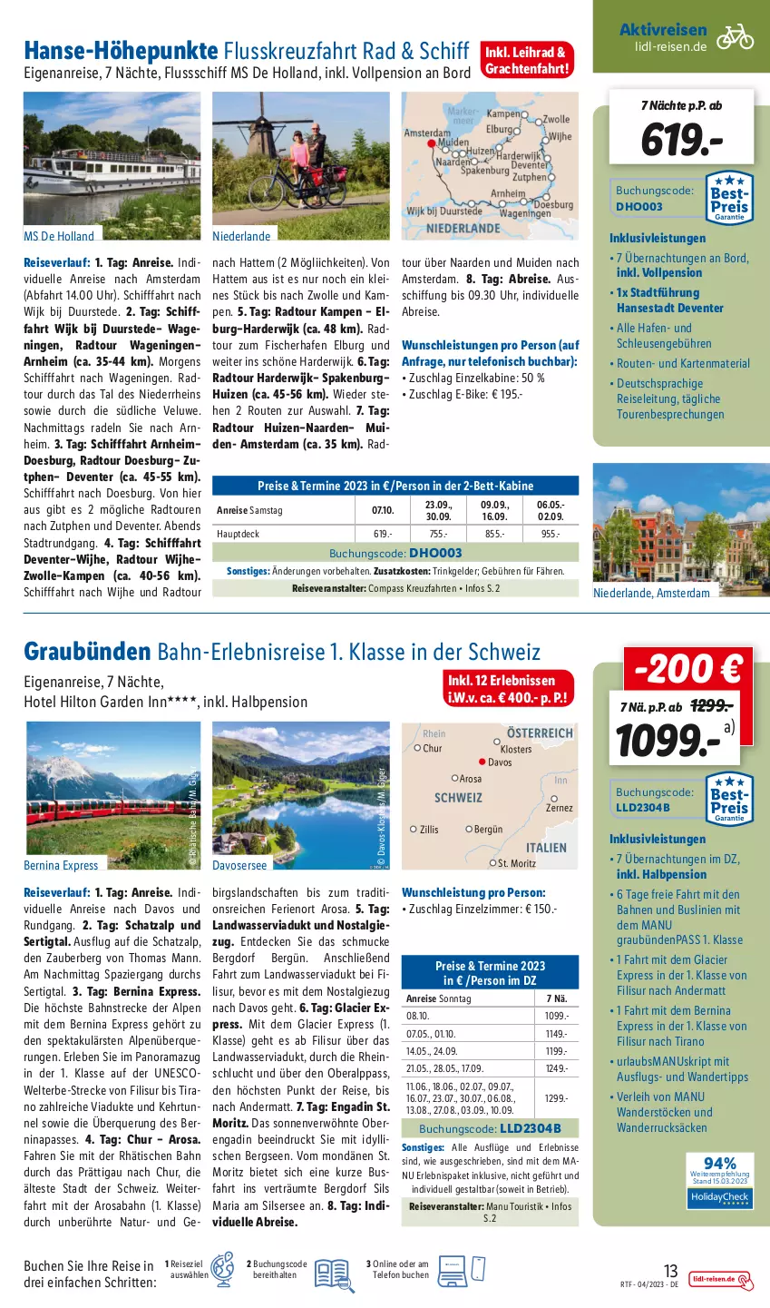 Aktueller Prospekt Lidl - Themenflyer April 2023 - von 12.04 bis 30.04.2023 - strona 13 - produkty: bett, Brei, buch, decke, deutschsprachige reiseleitung, E-Bike, eis, elle, ente, fisch, fische, Fischer, inklusivleistungen, kreuzfahrten, LG, natur, rama, reis, reiseveranstalter, reiseverlauf, Ria, Schmuck, telefon, Ti, tisch, uhr, wasser, wolle