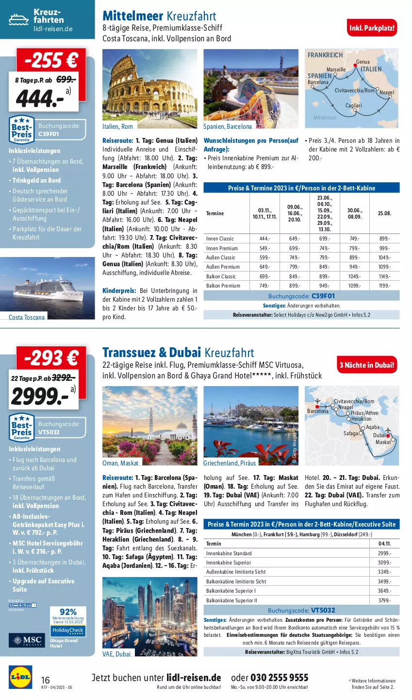 Aktueller Prospekt Lidl - Themenflyer April 2023 - von 12.04 bis 30.04.2023 - strona 16 - produkty: auer, aust, auto, balkonkabine, bett, Brei, buch, chia, eis, elle, getränk, getränke, individuelle abreise, inklusivleistungen, Jordan, Kinder, kreuzfahrten, lion, mars, reis, reiseveranstalter, reiseverlauf, ring, Sport, Ti, tisch, uhr, vita