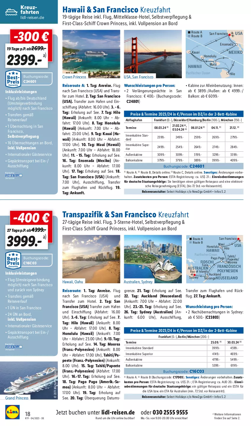 Aktueller Prospekt Lidl - Themenflyer April 2023 - von 12.04 bis 30.04.2023 - strona 18 - produkty: aust, balkonkabine, bett, buch, eis, Elan, Elektro, fisch, fische, Fischer, inklusivleistungen, kreuzfahrten, Pago, reis, reiseveranstalter, reiseverlauf, Sport, Ti, uhr