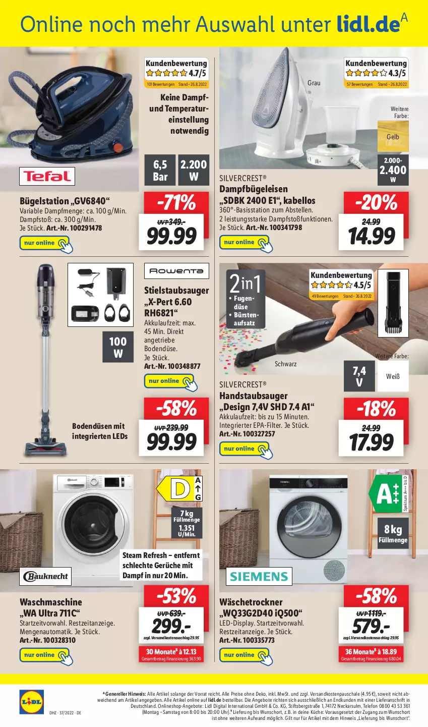 Aktueller Prospekt Lidl - Wochen-Highlights im Onlineshop - von 12.09 bis 18.09.2022 - strona 6 - produkty: akku, angebot, angebote, auto, bügel, Bügeleisen, Bügelstation, bürste, bürsten, dampfbügeleisen, eis, elle, handstaubsauger, küche, leds, ndk, reis, rel, Ria, rum, Schal, Schale, silvercrest, Spektrum, staubsauger, Stielstaubsauger, telefon, Ti, Trockner, uhr, wäschetrockner, waschmaschine