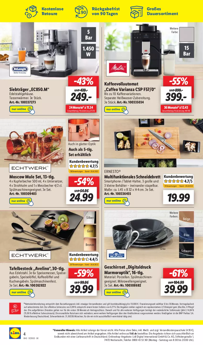 Aktueller Prospekt Lidl - Wochen-Highlights im Onlineshop - von 12.09 bis 18.09.2022 - strona 8 - produkty: angebot, angebote, auer, auto, Becher, Behälter, besteck, caffe, edelstahl, eis, elle, erde, ernesto, gabel, geschirr, kaffee, kaffeevollautomat, kuchen, latte, leine, LG, Löffel, Messbecher, messer, mikrowelle, ndk, reis, rel, Ria, Schal, Schale, schneidebrett, smartphone, spülmaschinen, tablet, tasse, telefon, Ti, uhr, Untersetzer, wasser