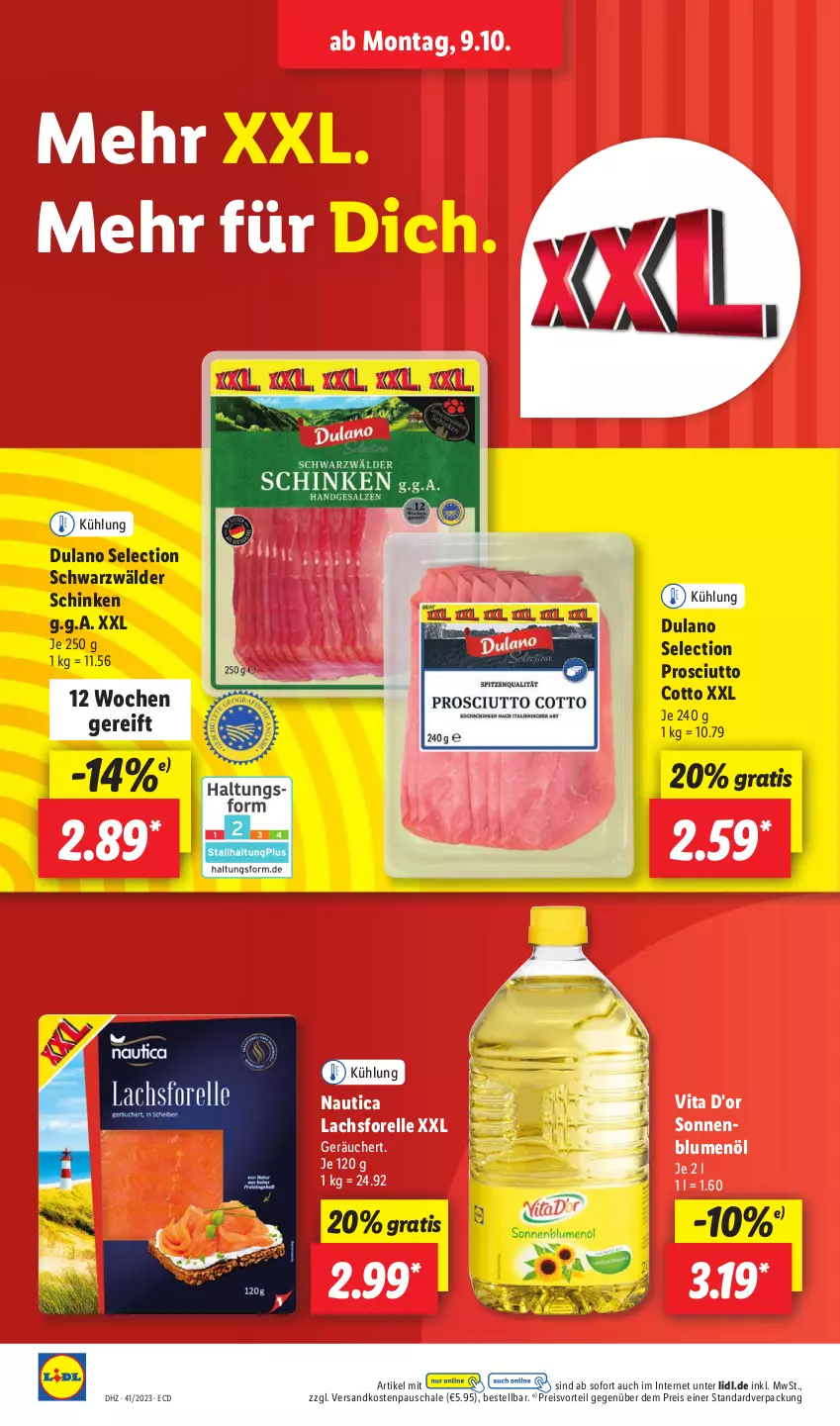 Aktueller Prospekt Lidl - Aktionsprospekt - von 09.10 bis 14.10.2023 - strona 14 - produkty: blume, blumen, blumenöl, dulano, eis, elle, forelle, lachs, ndk, preisvorteil, prosciutto, prosciutto cotto, reis, rel, Schal, Schale, schinken, schwarzwälder schinken, Ti, vita