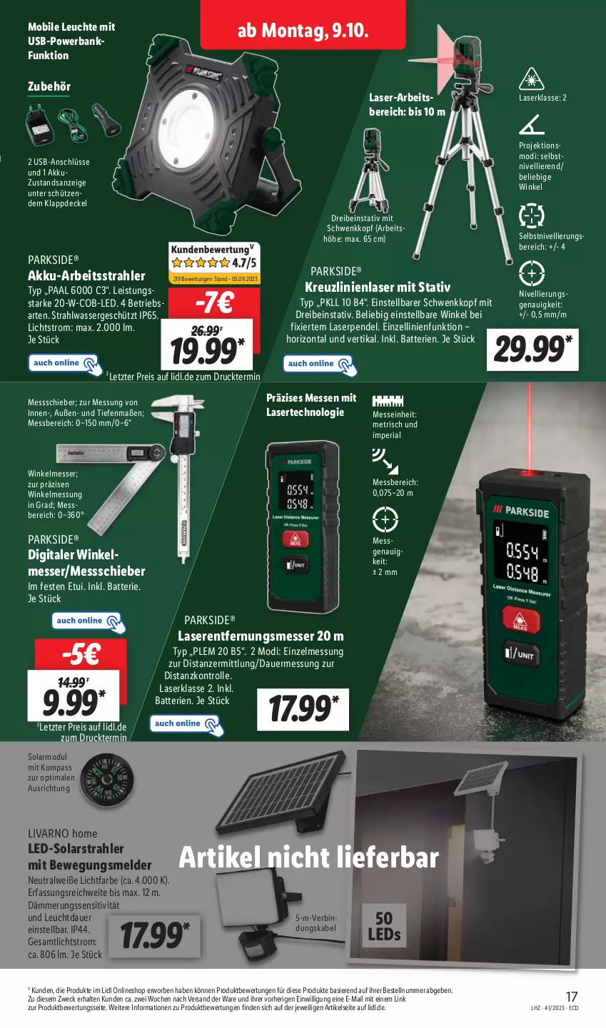 Aktueller Prospekt Lidl - Aktionsprospekt - von 09.10 bis 14.10.2023 - strona 27 - produkty: akku, auer, Bank, batterie, batterien, decke, Deckel, eis, Entfernungsmesser, Laserentfernungsmesser, leds, Leuchte, messer, Parkside, powerbank, reis, Ria, Schütze, Ti, usb, wasser, weck, ZTE