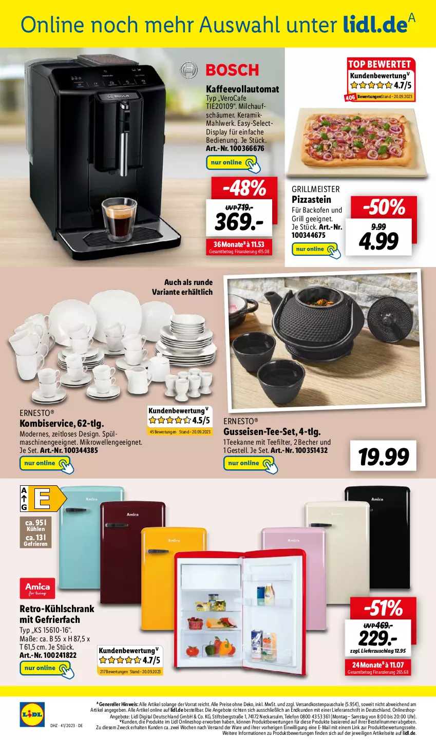 Aktueller Prospekt Lidl - Aktionsprospekt - von 09.10 bis 14.10.2023 - strona 44 - produkty: angebot, angebote, auto, backofen, backofen und, Becher, eis, elle, ernesto, gefrierfach, grill, kaffee, kaffeevollautomat, Kombiservice, kühlschrank, kühlschrank mit, LG, Meister, mikrowelle, milch, milchaufschäumer, Mode, ndk, Ofen, pizza, reis, rel, Ria, Schal, Schale, Schrank, spülmaschinen, tee, teekanne, telefon, Ti, uhr, weck