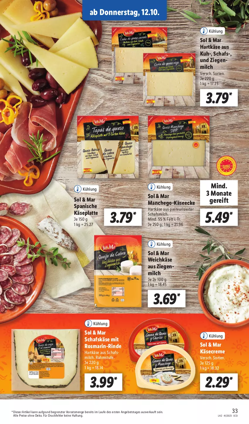 Aktueller Prospekt Lidl - Aktionsprospekt - von 09.10 bis 14.10.2023 - strona 47 - produkty: angebot, creme, eis, hartkäse, Käse, latte, Manchego, milch, reis, rind, rosmarin, schafskäse, Ti, weichkäse, ZTE