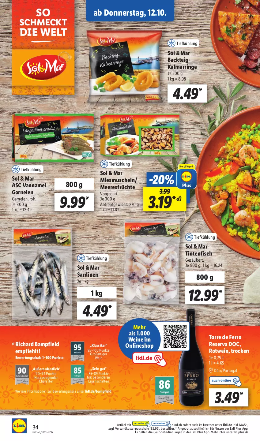 Aktueller Prospekt Lidl - Aktionsprospekt - von 09.10 bis 14.10.2023 - strona 48 - produkty: angebot, coupon, fisch, früchte, garnelen, meeresfrüchte, Muscheln, ndk, ring, rotwein, Sardinen, Schal, Schale, Ti, wein, weine