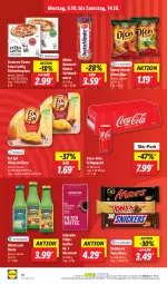 Gazetka promocyjna Lidl - Aktionsprospekt - Gazetka - ważna od 14.10 do 14.10.2023 - strona 12 - produkty: bockwurst, chips, coca-cola, cola, eduscho, eis, elle, filterkaffee, fol epi, funny-frisch, kaffee, Käse, käsescheiben, mars, meica, ndk, Ofen, pizza, preisvorteil, reis, saft, Schal, Schale, snickers, steinofen, teller, Ti, twix, wurst