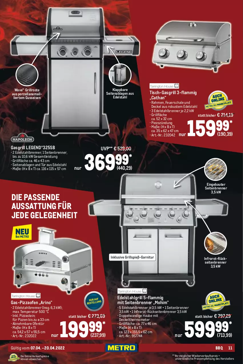 Aktueller Prospekt Metro - BBQ & Grill Spezial - von 07.04 bis 20.04.2022 - strona 11 - produkty: Bau, decke, Deckel, edelstahl, eis, elle, feuerschale, garnitur, gasgrill, grill, grillfläche, grillrost, lamm, LG, Ofen, pizza, Pizzaofen, reis, Schal, Schale, teller, thermometer, Ti, tisch