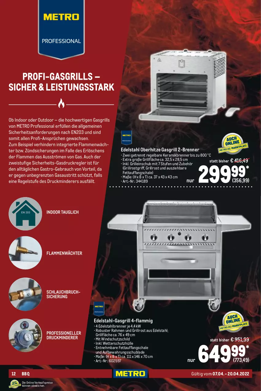 Aktueller Prospekt Metro - BBQ & Grill Spezial - von 07.04 bis 20.04.2022 - strona 12 - produkty: edelstahl, eis, gasgrill, grill, grillfläche, grillrost, lamm, reis, Schal, Schale, schutzhülle, Schutzschild, Ti, Windschutz