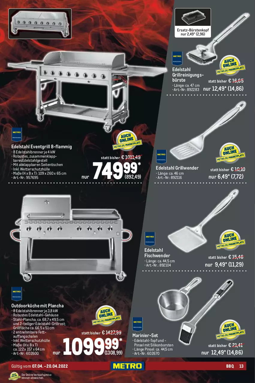 Aktueller Prospekt Metro - BBQ & Grill Spezial - von 07.04 bis 20.04.2022 - strona 13 - produkty: bürste, bürsten, edelstahl, eis, fisch, grill, grillfläche, grillrost, küche, lamm, LG, Pinsel, Reinigung, reinigungsbürste, reis, Schal, Schale, schutzhülle, Ti, tisch, topf