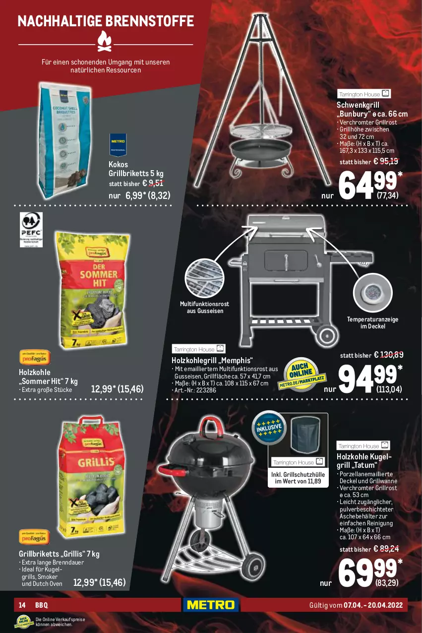 Aktueller Prospekt Metro - BBQ & Grill Spezial - von 07.04 bis 20.04.2022 - strona 14 - produkty: auer, Behälter, briketts, decke, Deckel, eis, grill, grillbriketts, grillfläche, grillrost, Holz, holzkohle, holzkohlegrill, Kohlegrill, kokos, Kugel, kugelgrill, LG, Reinigung, reis, schutzhülle, Ti, Wanne