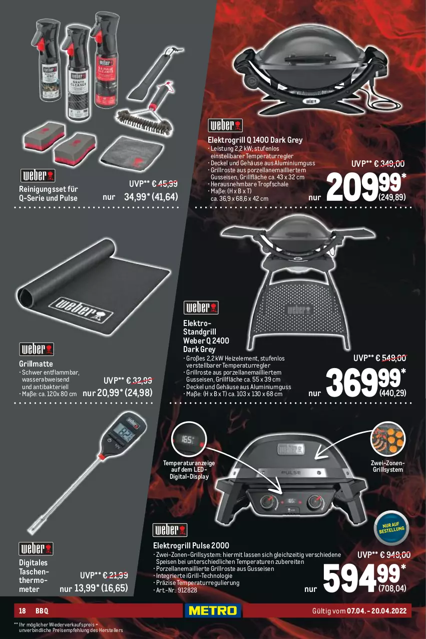 Aktueller Prospekt Metro - BBQ & Grill Spezial - von 07.04 bis 20.04.2022 - strona 18 - produkty: decke, Deckel, eis, Elektro, elle, grill, grillfläche, grillrost, lamm, Reinigung, reis, Schal, Schale, standgrill, Tasche, taschen, teller, thermometer, Ti, wasser, weber