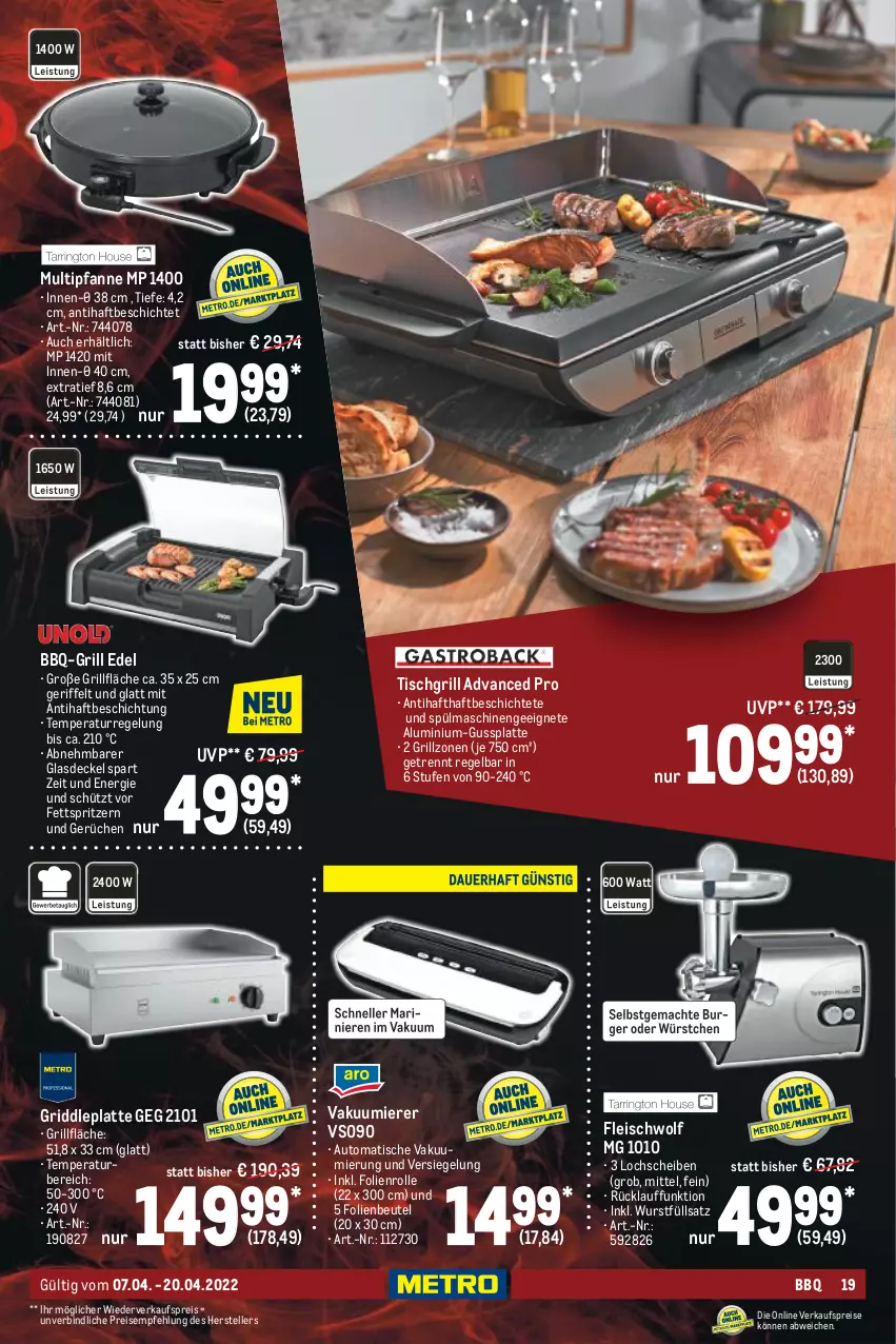 Aktueller Prospekt Metro - BBQ & Grill Spezial - von 07.04 bis 20.04.2022 - strona 19 - produkty: auto, beutel, burger, decke, Deckel, eis, elle, fleisch, Glasdeckel, grill, grillfläche, latte, mac, pfanne, reis, spülmaschinen, teller, Ti, tisch, tischgrill, Vakuumierer, wurst, würstchen