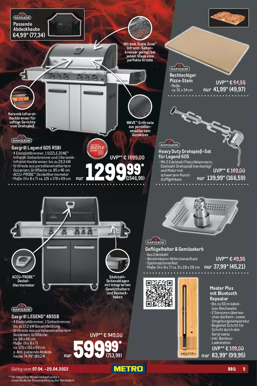 Aktueller Prospekt Metro - BBQ & Grill Spezial - von 07.04 bis 20.04.2022 - strona 5 - produkty: abdeckhaube, ACC, bambus, besteck, decke, Deckel, edelstahl, eis, elle, fleisch, gasgrill, Geflügel, gewürz, grill, grillfläche, grillrost, Klammern, korb, lamm, pizza, reis, saft, spülmaschinen, steak, teller, thermometer, Ti