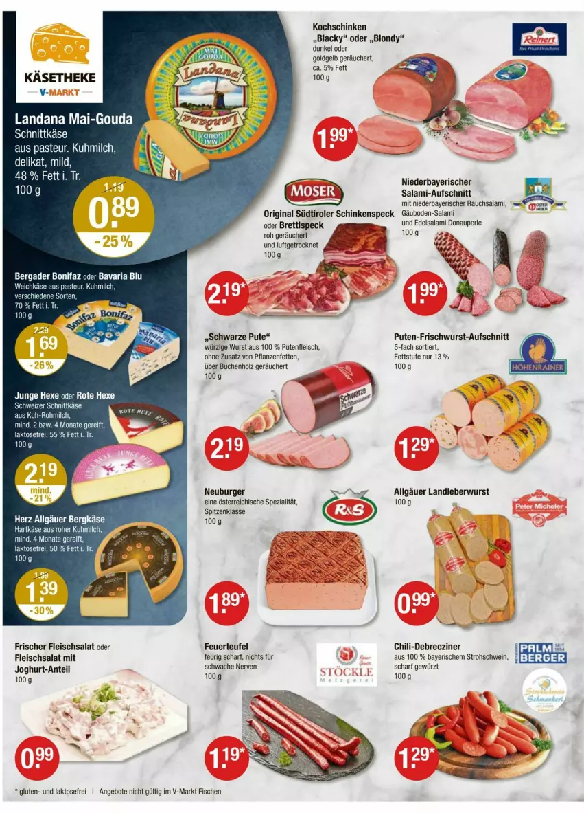 Aktueller Prospekt Vmarkt - Prospekte - von 20.06 bis 25.06.2025 - strona 2 - produkty: angebot, angebote, aufschnitt, bavaria blu, bergader, Bergkäse, buch, burger, chili, debrecziner, Edelsalami, eis, fisch, fische, fleisch, fleischsalat, frischwurst-aufschnitt, gewürz, gin, gouda, Holz, HP, joghur, joghurt, Käse, kochschinken, lack, landleberwurst, leberwurst, LG, milch, Neuburger, pflanze, pflanzen, Pflanzenfett, pute, Putenfleisch, Rauch, Ria, salami, salat, schinken, schinkenspeck, schnittkäse, schwein, Speck, Spezi, südtiroler, Ti, weichkäse, wein, wurst