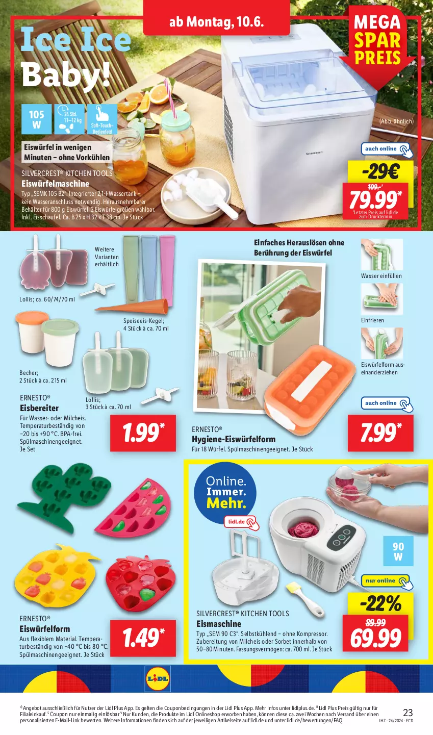 Aktueller Prospekt Lidl - Aktionsprospekt - von 10.06 bis 15.06.2024 - strona 27 - produkty: angebot, Becher, Behälter, coupon, eis, eismaschine, eiswürfel, ernesto, kompressor, LG, milch, Persona, reis, Ria, silvercrest, Sorbet, spülmaschinen, Ti, wasser, wassertank, würfel, ZTE