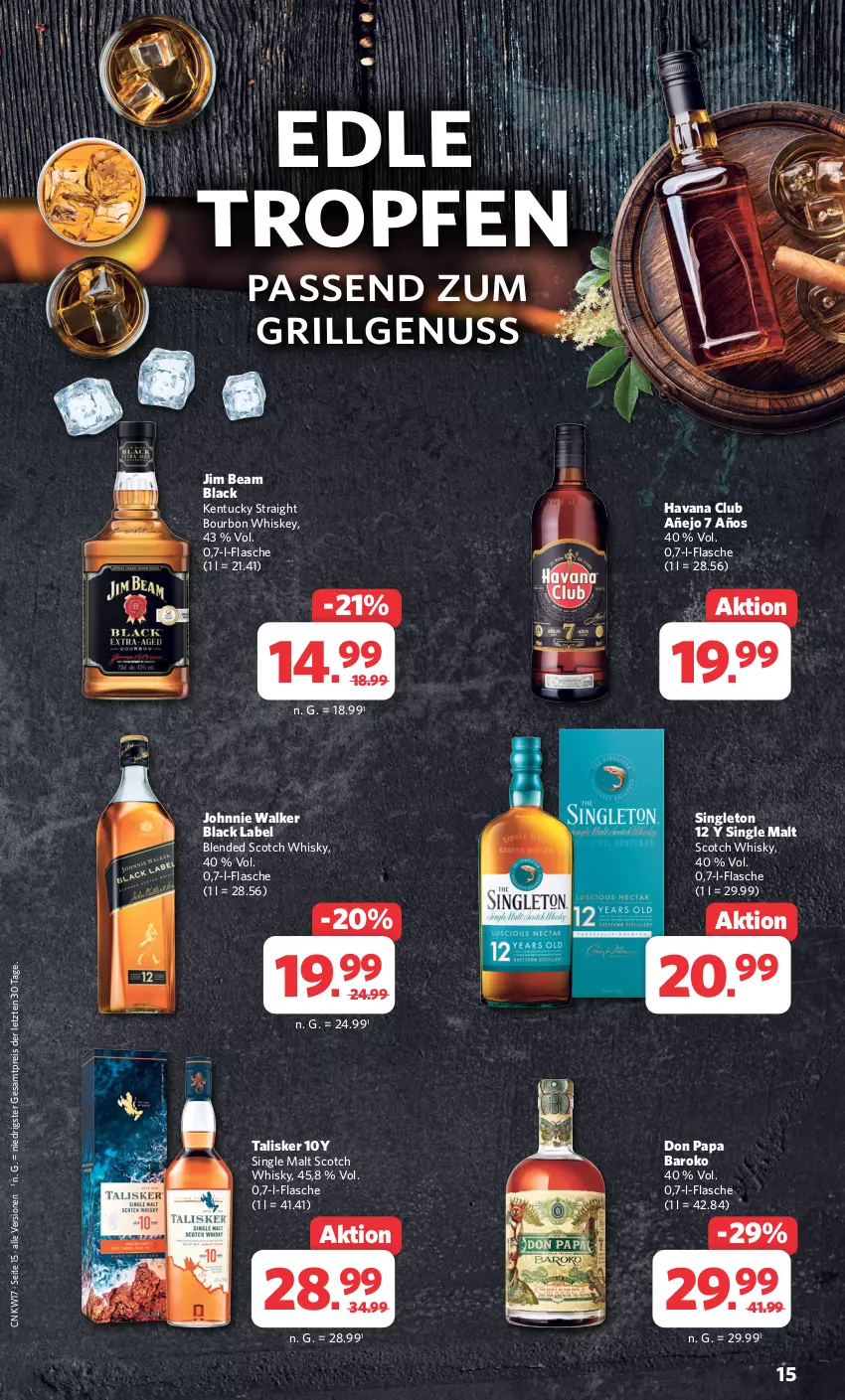 Aktueller Prospekt Combi - Prospekte - von 22.04 bis 27.04.2024 - strona 15 - produkty: black label, blended scotch, blended scotch whisky, bourbon, bourbon whiskey, eis, flasche, grill, Havana Club, jim beam, johnnie walker, kentucky straight, lack, LG, nuss, reis, scotch, scotch whisky, single malt, Ti, tuc, whiskey, whisky, ZTE