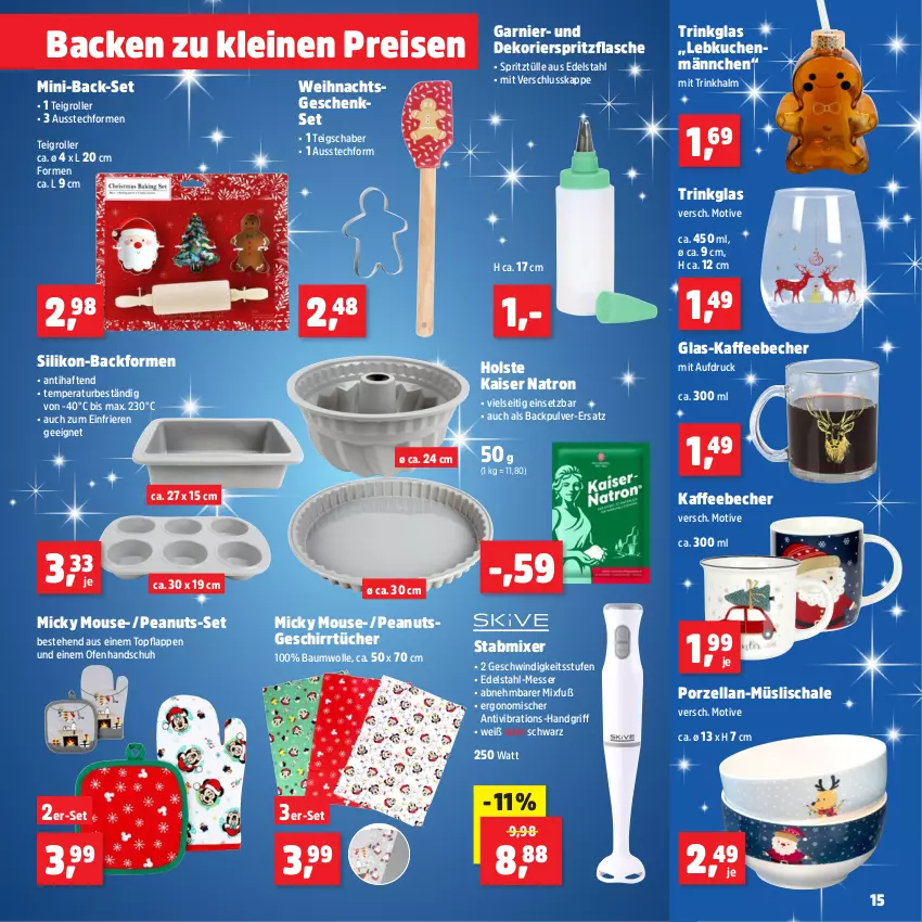 Aktueller Prospekt Thomas Philipps - von 18.11 bis 23.11.2024 - strona 15 - produkty: Ausstechformen, Backform, Bau, baumwolle, Becher, edelstahl, eis, flasche, garnier, geschenkset, geschirr, geschirrtücher, kaffee, kaffeebecher, Kaiser, kuchen, Lebkuchen, leine, messer, Mixer, müsli, Müslischale, Ofen, reis, Roller, Schal, Schale, stabmixer, Teigrolle, Teigschaber, Ti, topf, trinkglas, tücher, wolle