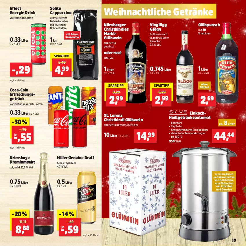 Aktueller Prospekt Thomas Philipps - von 18.11 bis 23.11.2024 - strona 19 - produkty: alkohol, auto, Berger, bier, bohne, bohnen, bohnenkaffee, Cap, cappuccino, cin, coca-cola, cola, drink, edelstahl, Effect, elle, erfrischungsgetränk, früchte, früchten, getränk, getränke, getränkepulver, gewürz, Glühwein, HP, kaffee, kakao, Kindle, Lagerbier, lorenz, nürnberger, ohne alkohol, rezept, sekt, spartipp, Ti, und gemüse, vita, Vitamine, wein