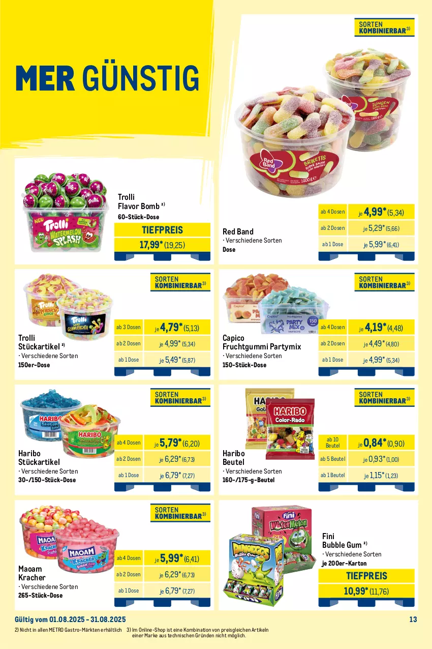 Aktueller Prospekt Metro - Monats-Mix - von 01.08 bis 31.08.2025 - strona 13 - produkty: angebot, beutel, Cap, eis, frucht, fruchtgummi, haribo, kaugummi, kracher, maoam, Metro, metro gastro, reis, Ti, tiefpreis, trolli, zucker