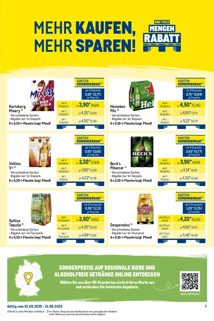 Aktueller Prospekt Metro - Monats-Mix - von 01.08 bis 31.08.2025 - strona 7 - produkty: alkohol, alkoholfreie getränke, angebot, angebote, bier, Biere, bitburger, burger, decke, desperados, eis, flasche, getränk, getränke, gin, heineken, karlsberg, karlsberg mixery, krombache, krombacher, krombacher pils, Metro, Mixer, mixery, Palette, pils, pilsener, premium pils, reis, steiner, tequila, Ti, veltins, warsteiner