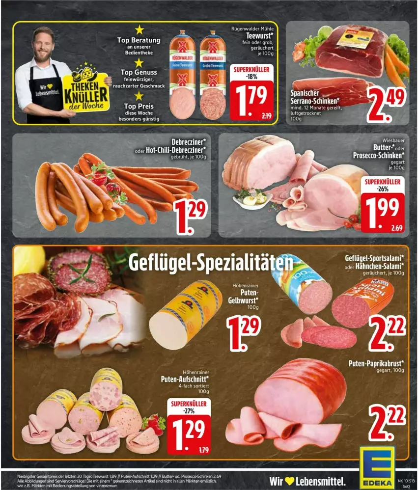 Aktueller Prospekt Edeka - Prospekte - von 02.03 bis 07.03.2026 - strona 13 - produkty: Abtei, aufschnitt, butter, debrecziner, ecco, eis, nuss, prosecco, pute, reis, rügenwalder, rügenwalder mühle, schinken, serrano, tee, teewurst, Ti, wurst, ZTE