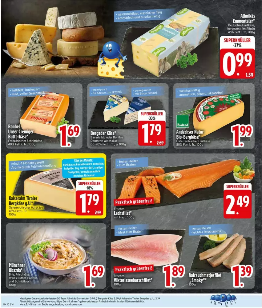 Aktueller Prospekt Edeka - Prospekte - von 02.03 bis 07.03.2026 - strona 14 - produkty: Allmikäs, andechser natur, bavaria blu, filet, hartkäse, Käse, lachs, lachsfilet, LG, matjes, Matjesfilet, natur, Rauch, Ria, weichkäse