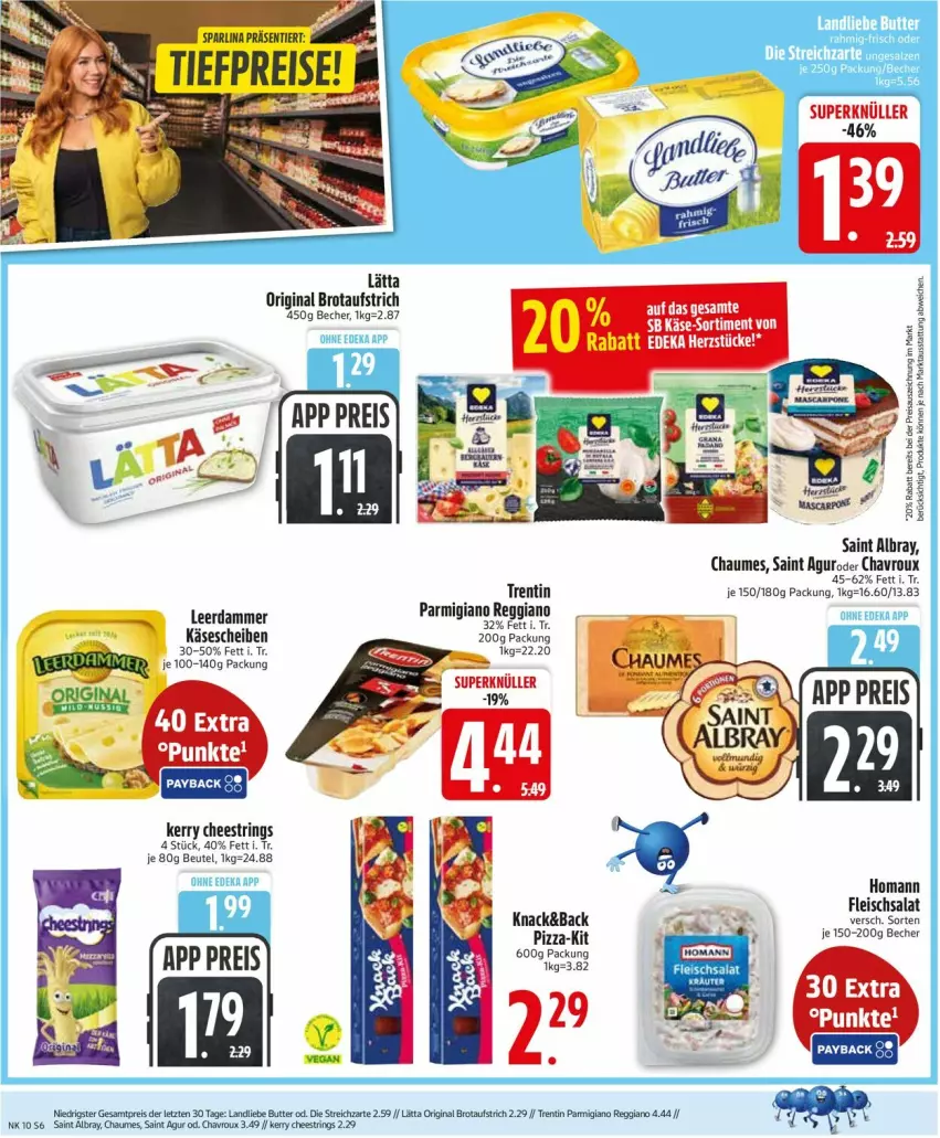 Aktueller Prospekt Edeka - Prospekte - von 02.03 bis 07.03.2026 - strona 6 - produkty: albray, aufstrich, Becher, beutel, brot, brotaufstrich, chaumes, chavroux, deka, eis, fleisch, fleischsalat, gin, homann, Käse, käsescheiben, lätta, leerdammer, parmigiano, parmigiano reggiano, payback, pizza, reggiano, reis, ring, Saint Agur, saint albray, salat, String, Ti, tiefpreis, ZTE