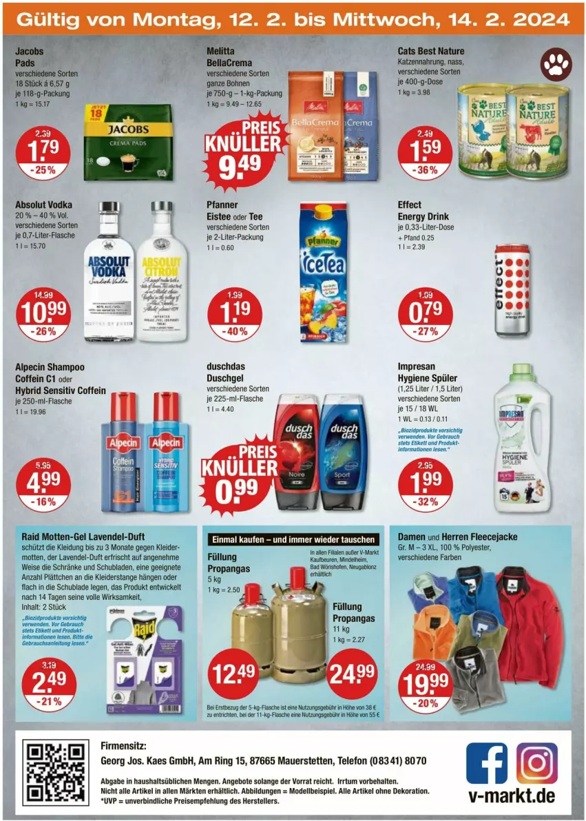 Aktueller Prospekt Vmarkt - Prospekte - von 08.02 bis 14.02.2024 - strona 24 - produkty: Absolut Vodka, alle artikel ohne dekoration, alpecin, angebot, angebote, auer, bohne, bohnen, cin, coffein, dekoration, dell, drink, duschdas, duschgel, Effect, eis, eistee, energy drink, flasche, jacobs, kaes, katzennahrung, kleid, kleider, lavendel, Mode, pfanne, Pfanner, resa, ring, schubladen, shampoo, tee, telefon, Ti, vodka, WICK