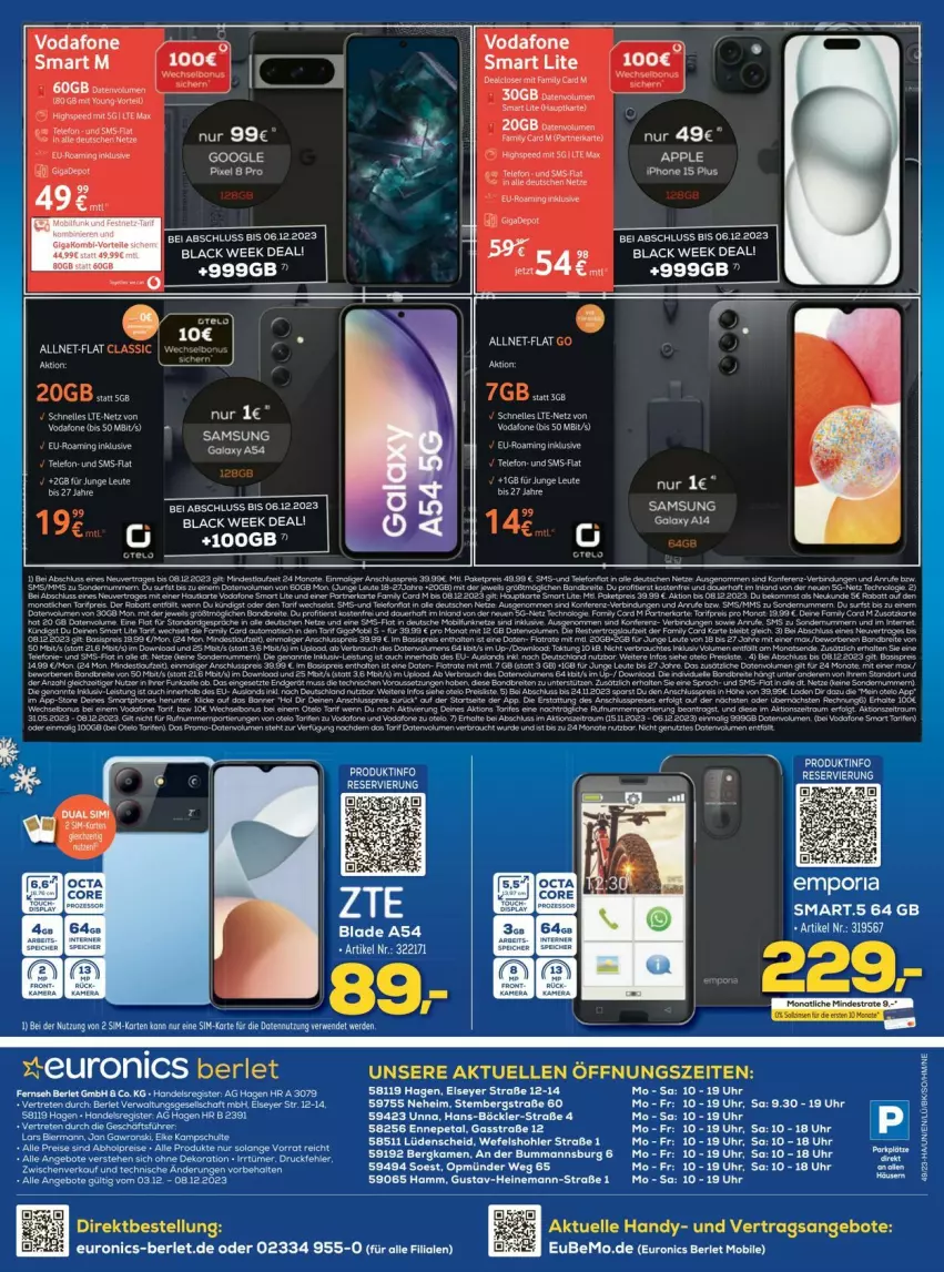 Aktueller Prospekt Euronics - Prospekte - von 04.12 bis 09.12.2023 - strona 12 - produkty: angebot, angebote, black week, eis, elle, ente, erde, Handy, lack, mac, Rauch, rwe, Samsung, sim, smartphone, smartphones, spee, tee, telefon, Ti, tisch, torte, uhr, vodafone