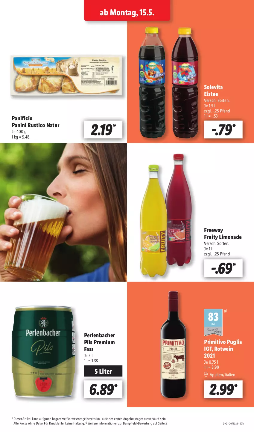 Aktueller Prospekt Lidl - Aktionsprospekt - von 15.05 bis 20.05.2023 - strona 13 - produkty: angebot, eis, eistee, limo, limonade, natur, perlen, pils, primitivo, reis, rotwein, tee, Ti, vita, wein, ZTE