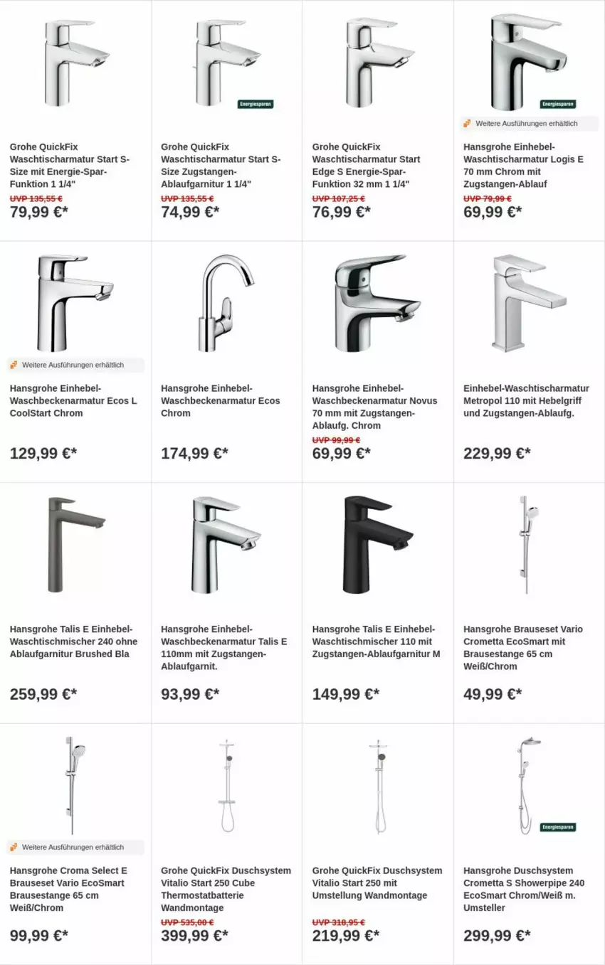 Aktueller Prospekt Obi - Prospekte - von 13.02 bis 21.02.2024 - strona 6 - produkty: armatur, batterie, brause, elle, garnitur, grohe, hansgrohe, LG, Metro, Mett, teller, thermostat, Ti, tisch, vita, waschbecken, waschtisch, waschtischarmatur