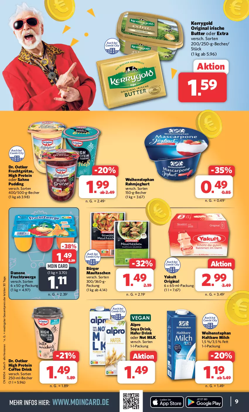 Aktueller Prospekt Combi - Prospekte - von 22.01 bis 27.01.2024 - strona 9 - produkty: alpro, Becher, butter, danone, danone fruchtzwerge, Dr. Oetker, drink, eis, frucht, fruchtgrütze, fruchtzwerge, gin, grütze, hafer, haltbare milch, irische butter, joghur, joghurt, kerrygold, maultaschen, milch, pudding, rahmjoghurt, reis, sahne, soya, Tasche, taschen, Ti, weihenstephan, ZTE