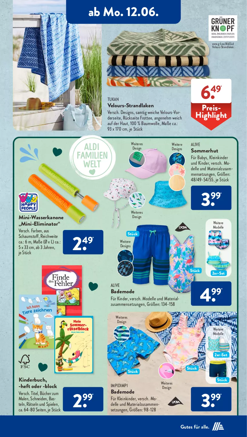 Aktueller Prospekt AldiSud - NÄCHSTE WOCHE - von 12.06 bis 17.06.2023 - strona 16 - produkty: aldi, Bad, Bau, baumwolle, buch, dell, eis, elle, Kinder, Kinderbuch, Mode, reis, Ria, Spiele, strandlaken, tee, Ti, wasser, wolle