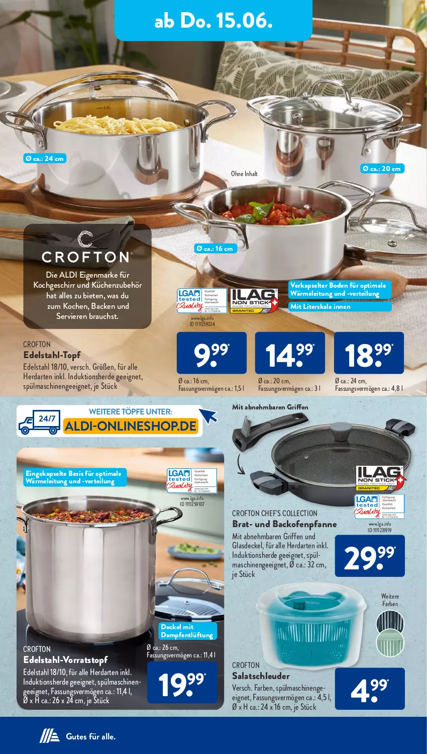 Aktueller Prospekt AldiSud - NÄCHSTE WOCHE - von 12.06 bis 17.06.2023 - strona 25 - produkty: aldi, backofen, Crofton, decke, Deckel, edelstahl, erde, geschirr, Glasdeckel, herdarten, küche, Küchen, LG, Ofen, pfanne, Rauch, salat, spülmaschinen, Ti, topf