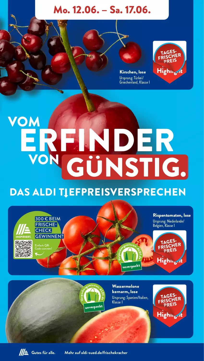 Aktueller Prospekt AldiSud - NÄCHSTE WOCHE - von 12.06 bis 17.06.2023 - strona 3 - produkty: aldi, eis, kirsch, kirsche, kirschen, kracher, LG, melone, reis, rispentomaten, Ti, tomate, tomaten, wasser, wassermelone