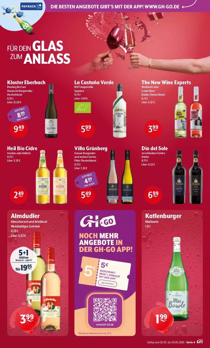 Aktueller Prospekt Getraenke Hoffmann - Prospekte - von 26.05 bis 30.05.2026 - strona 4 - produkty: almdudler, angebot, angebote, auer, Bad, bio, bowle, burger, burgunder, cuvée, eis, erde, getränk, grauer burgunder, katlenburger, Kloster Eberbach, riesling, tempranillo, Ti, wein, Weißwein