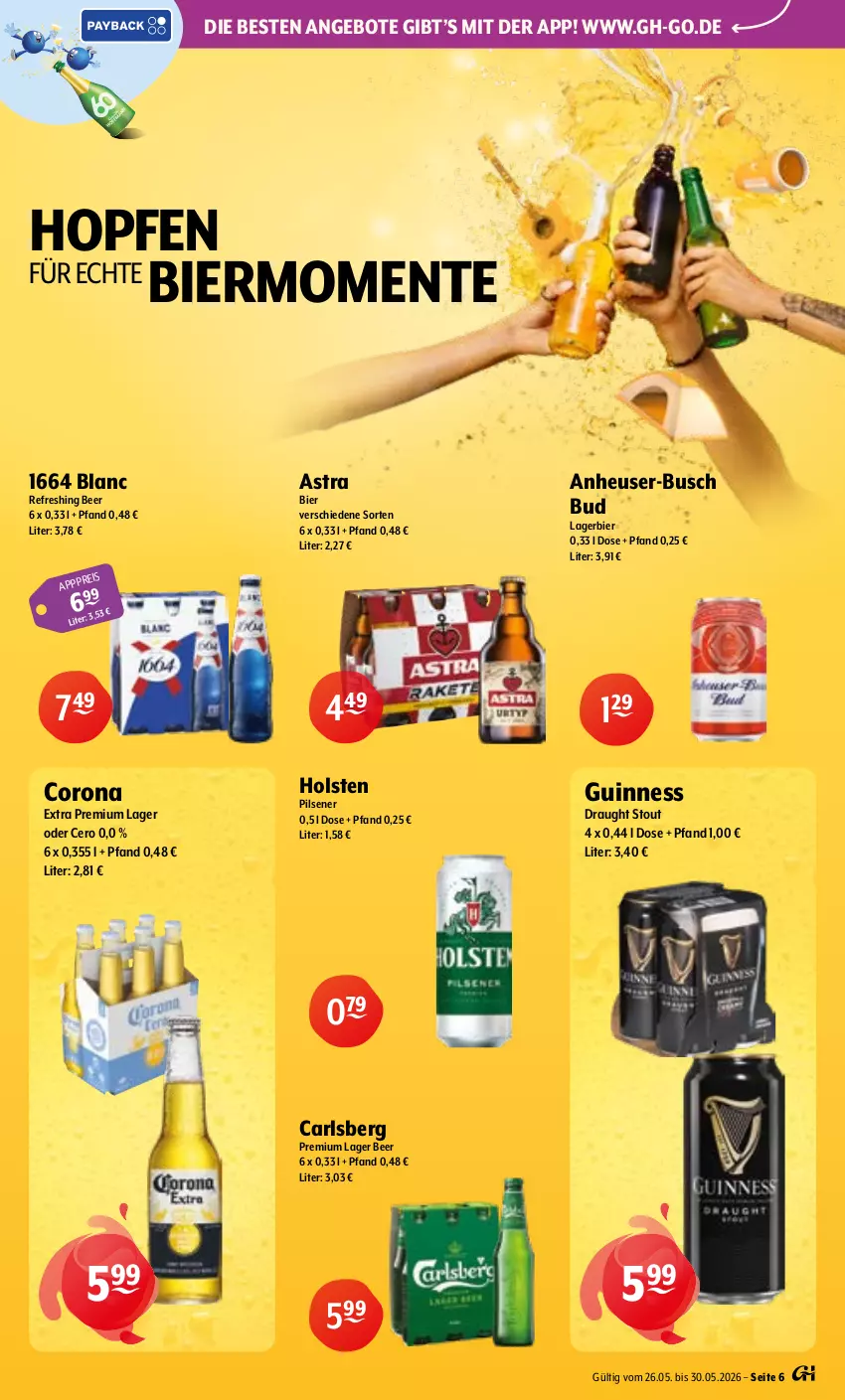 Aktueller Prospekt Getraenke Hoffmann - Prospekte - von 26.05 bis 30.05.2026 - strona 6 - produkty: angebot, angebote, Astra, bier, carlsberg, corona, corona extra, eis, ente, Guinness, Heu, holsten, holsten pilsener, Lagerbier, pils, pilsener, Ti