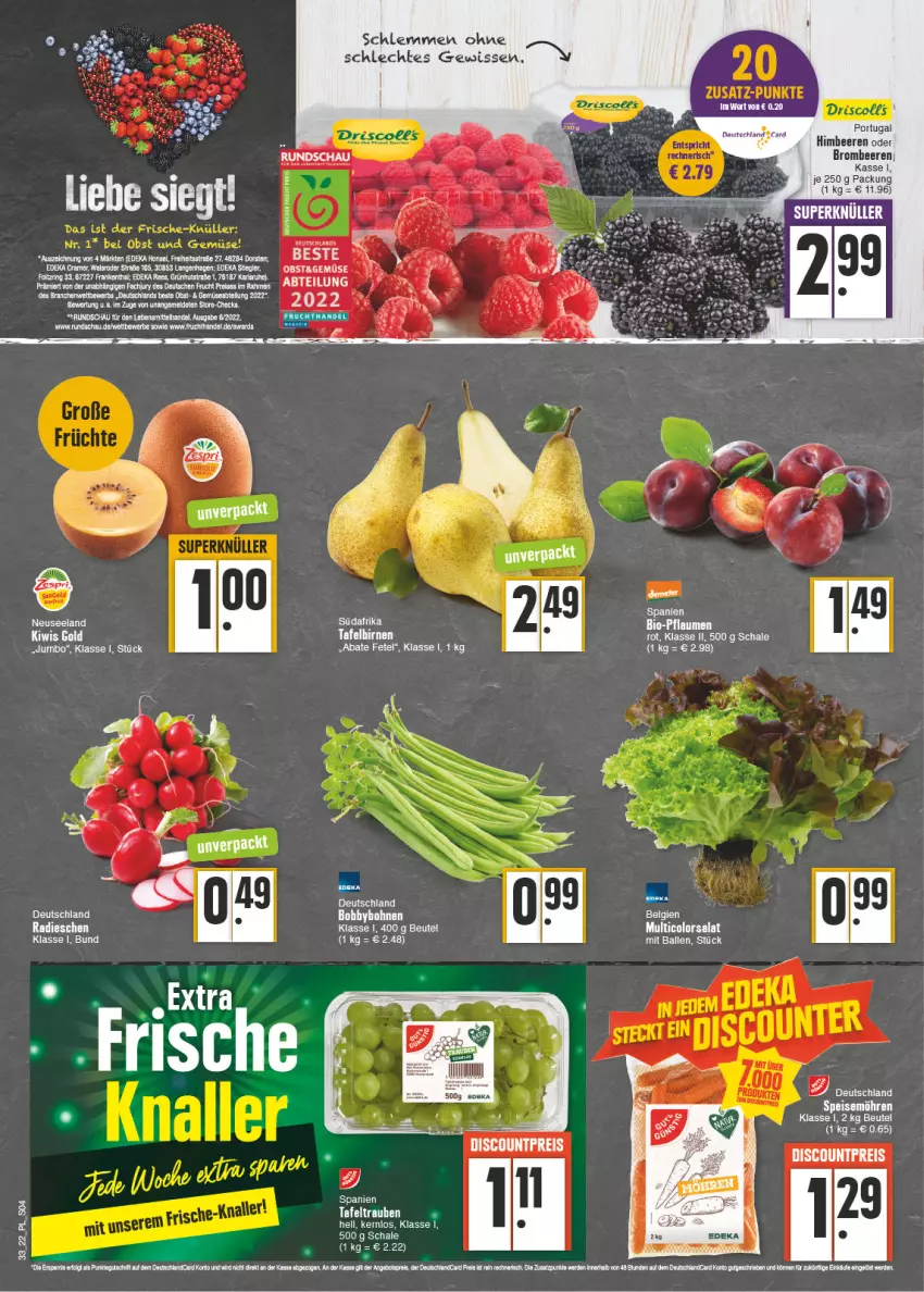 Aktueller Prospekt E Center - Angebote der Woche - von 15.08 bis 20.08.2022 - strona 4 - produkty: Abtei, beere, beeren, beutel, bio, Birnen, brombeere, brombeeren, discount, eis, Elan, frucht, himbeer, himbeere, himbeeren, jumbo, lebensmittel, LG, möhren, obst, pflaume, pflaumen, radieschen, reis, salat, Schal, Schale, speisemöhren, tafelbirnen, tafeltrauben, tee, Ti, trauben