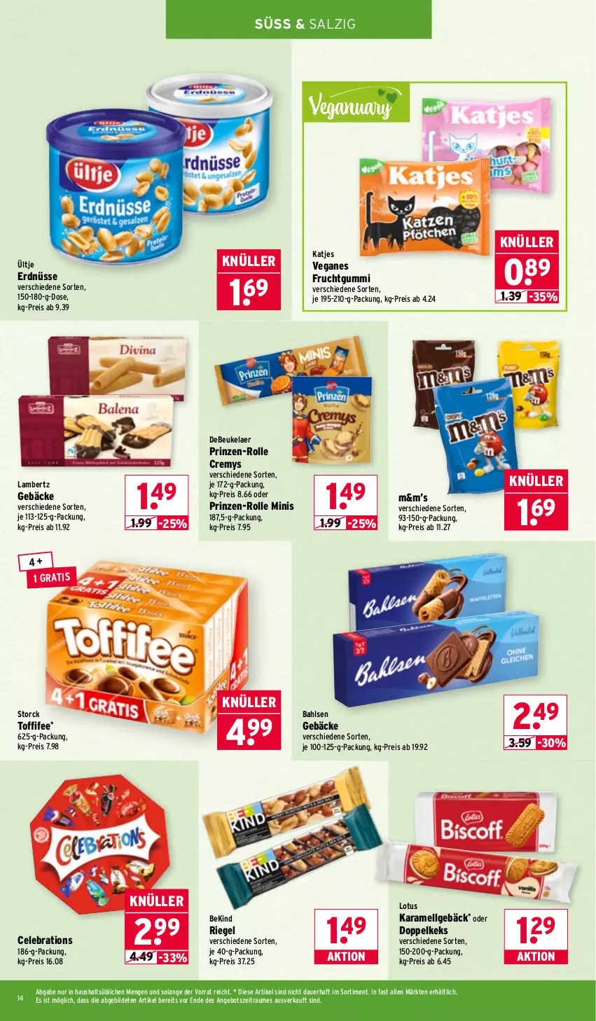 Aktueller Prospekt Wasgau - von 19.01 bis 24.01.2026 - strona 14 - produkty: Amber, angebot, auer, bahlsen, cremys, debeukelaer, eis, erdnüsse, frucht, fruchtgummi, karamell, katjes, keks, lambertz, LG, reis, riegel, salz, storck, Ti, toffifee, ültje