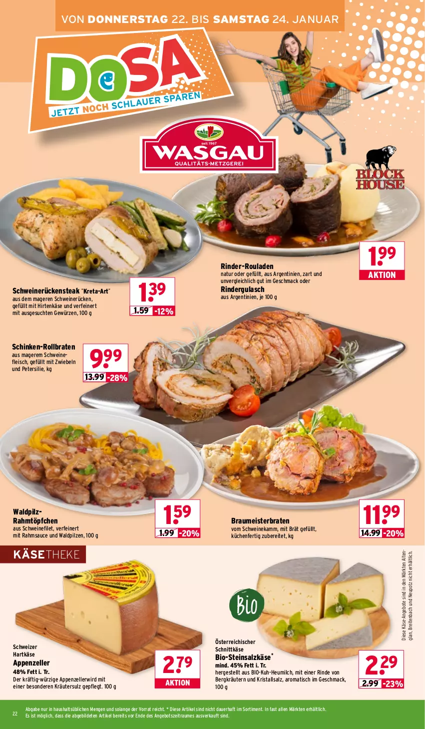 Aktueller Prospekt Wasgau - von 19.01 bis 24.01.2026 - strona 22 - produkty: angebot, angebote, appenzeller, auer, bio, braten, Brei, eis, elle, filet, fleisch, gewürz, gulasch, hartkäse, Heu, heumilch, hirtenkäse, Käse, käsetheke, kräuter, kräutern, Kristallsalz, küche, Küchen, mac, Meister, milch, mit zwiebeln, natur, österreichischer schnittkäse, petersilie, pilze, rind, rinder, rinder-rouladen, rindergulasch, rollbraten, rouladen, Rückensteak, salz, sauce, schinken, schnittkäse, schwein, schweine, schweinefilet, schweinefleisch, schweinerücken, schweizer hartkäse, steak, Steinsalzkäse, Ti, tisch, Töpfchen, wein, weine, zwiebel, zwiebeln