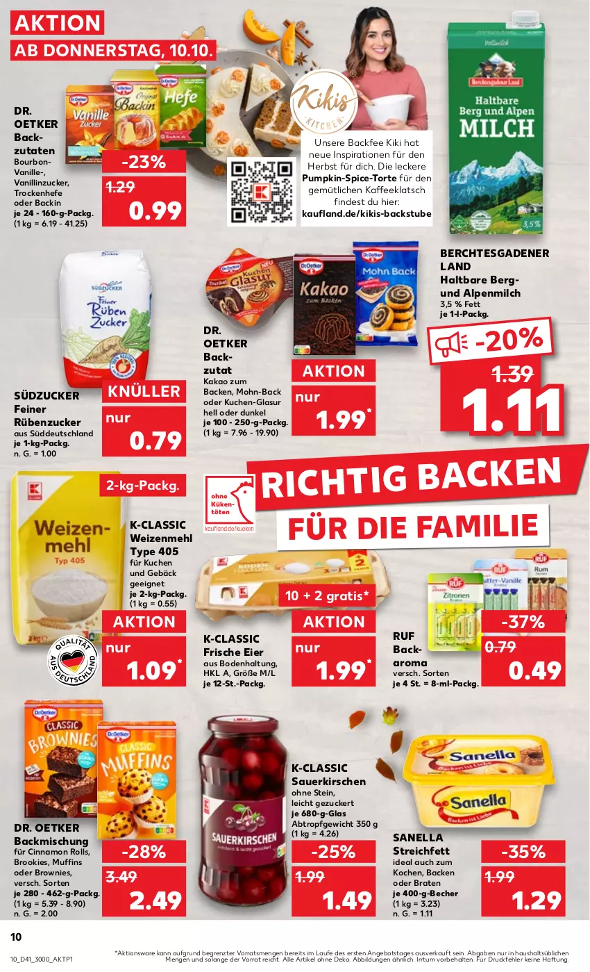 Aktueller Prospekt Kaufland - Prospekt - von 10.10 bis 16.10.2024 - strona 10 - produkty: alpenmilch, angebot, auer, backmischung, Becher, bourbon, bourbonvanille, braten, brownie, brownies, cin, Dr. Oetker, eier, Hefe, kaffee, kakao, kirsch, kirsche, kirschen, kuchen, mehl, milch, Muffin, muffins, sauerkirschen, stube, südzucker, Ti, torte, type 405, vanille, weizenmehl, ZTE, zucker