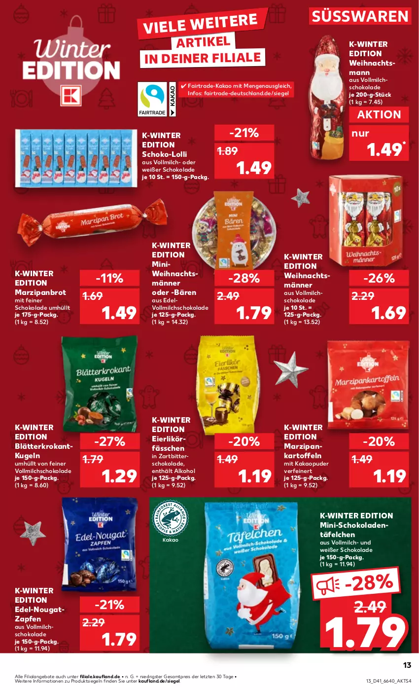 Aktueller Prospekt Kaufland - Prospekt - von 10.10 bis 16.10.2024 - strona 13 - produkty: alkohol, angebot, angebote, brot, eier, eierlikör, eis, kakao, kartoffel, kartoffeln, Kugel, likör, marzipan, milch, reis, schoko, schokolade, schokoladen, süsswaren, Ti, vollmilch, Zartbitterschokolade, ZTE