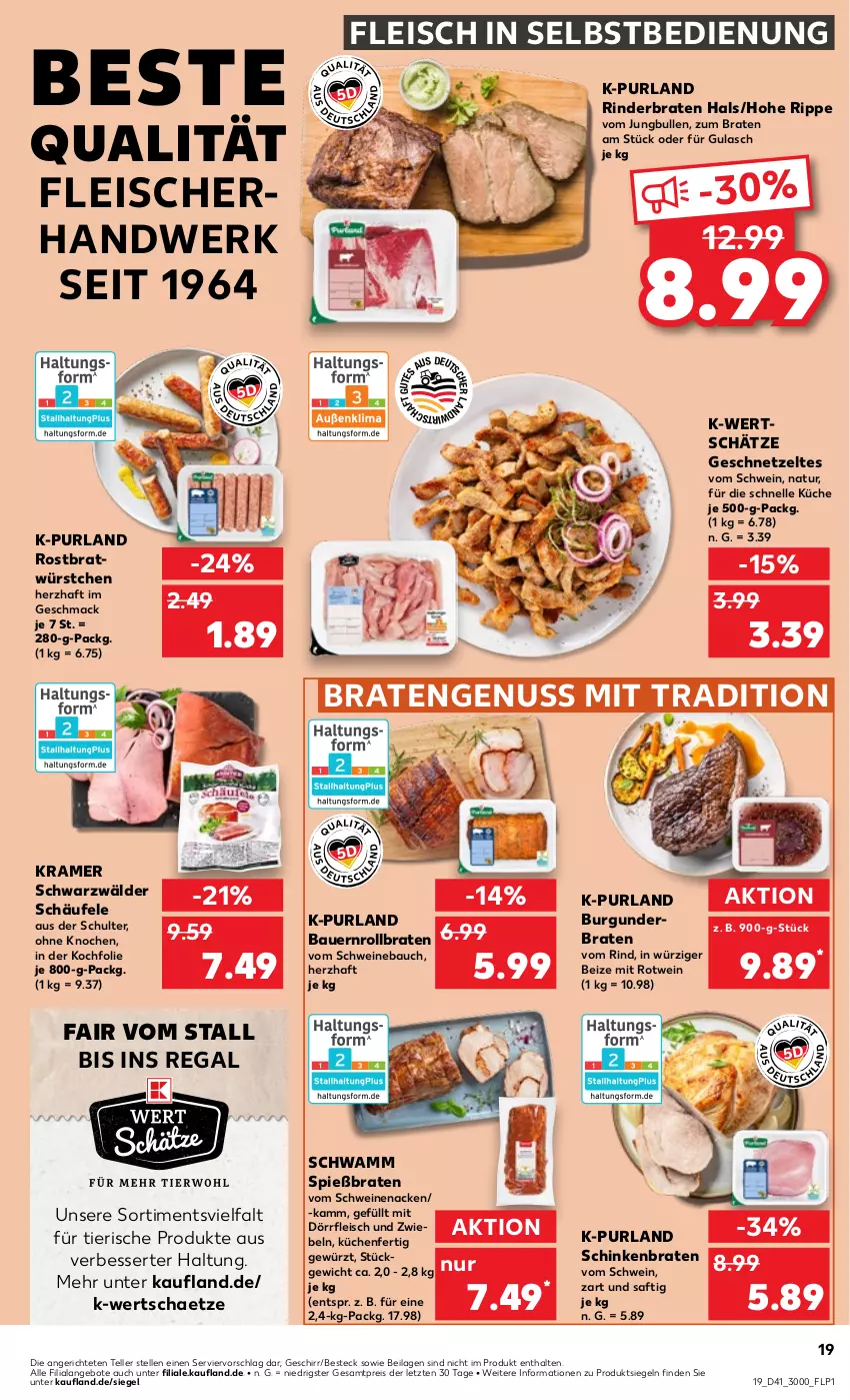 Aktueller Prospekt Kaufland - Prospekt - von 10.10 bis 16.10.2024 - strona 19 - produkty: angebot, angebote, auer, Bau, Bauer, besteck, braten, burgunder, eis, elle, fleisch, fleisch in selbstbedienung, geschirr, geschnetzeltes, gewürz, gulasch, ilag, jungbullen, küche, Küchen, mac, natur, nuss, purland, regal, reis, rind, rinder, rinderbraten, rollbraten, rotwein, saft, schinken, schinkenbraten, schwamm, schwein, schweine, Schweinebauch, schweinenacken, teller, Ti, vom schweinenacken, wein, weine, würstchen, Zelt, ZTE, zwiebel, zwiebeln